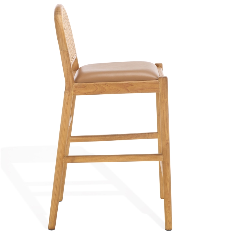 Safavieh Laylie Rattan And Leather Counter Stool in Brown / Natural