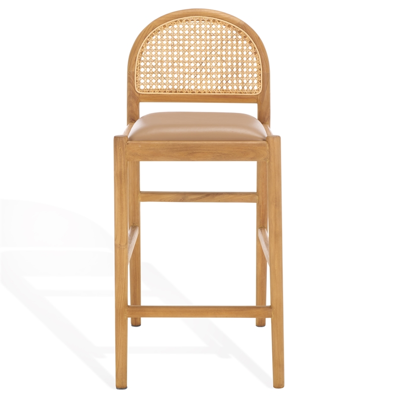 Safavieh Laylie Rattan And Leather Counter Stool in Brown / Natural
