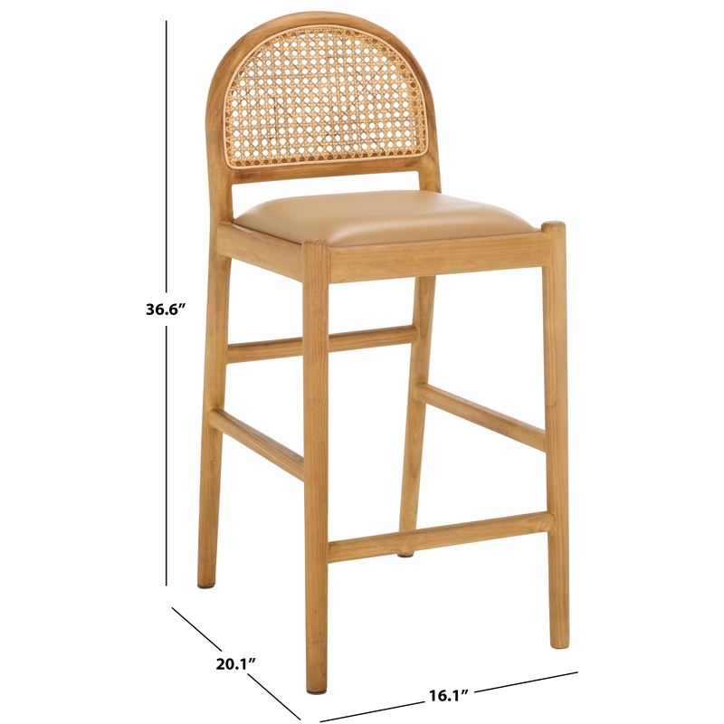 Safavieh Laylie Rattan And Leather Counter Stool in Tan / Natural