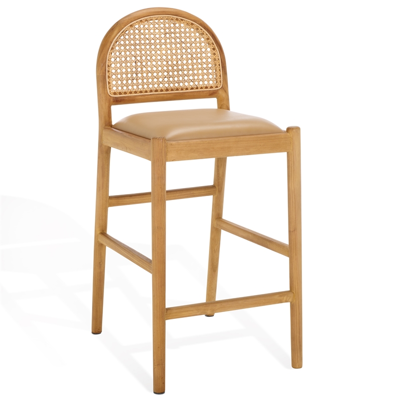 Safavieh Laylie Rattan And Leather Counter Stool in Tan / Natural
