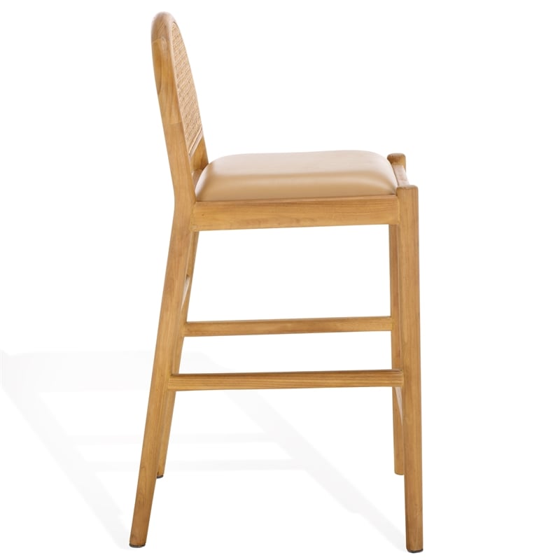 Safavieh Laylie Rattan And Leather Counter Stool in Tan / Natural