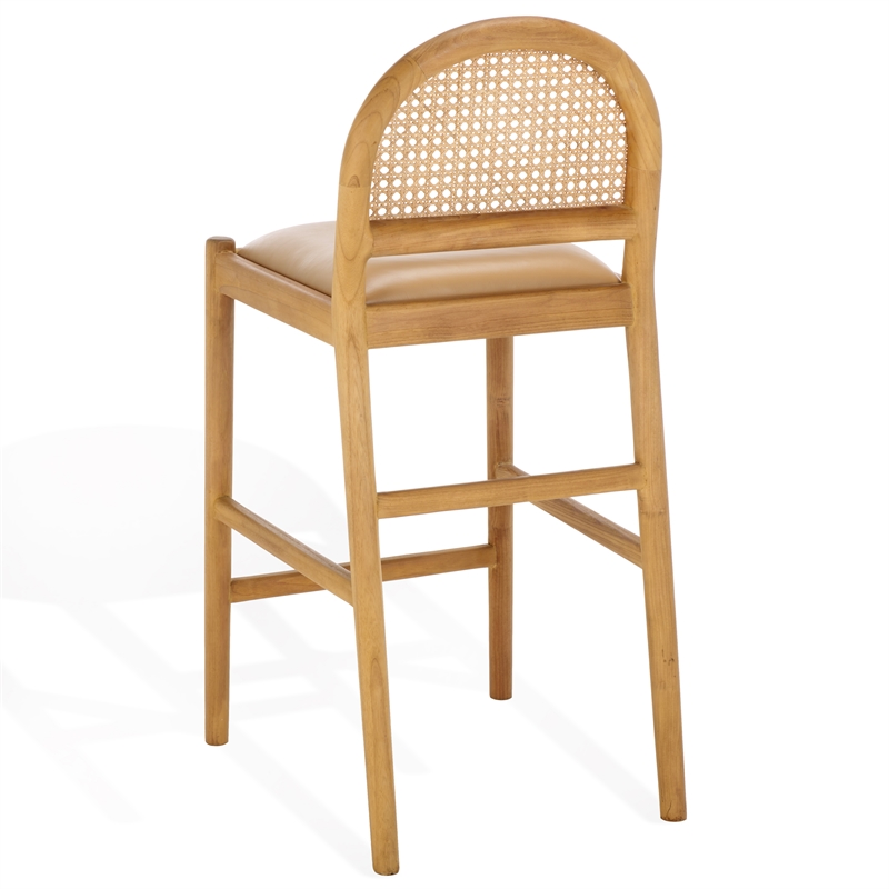Safavieh Laylie Rattan And Leather Counter Stool in Tan / Natural