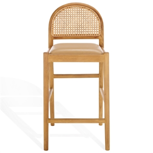 Safavieh Laylie Rattan And Leather Counter Stool in Tan / Natural