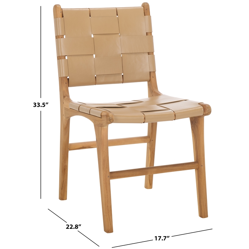 Safavieh Cassaphina Woven Leather Dining Chair in Tan / Natural