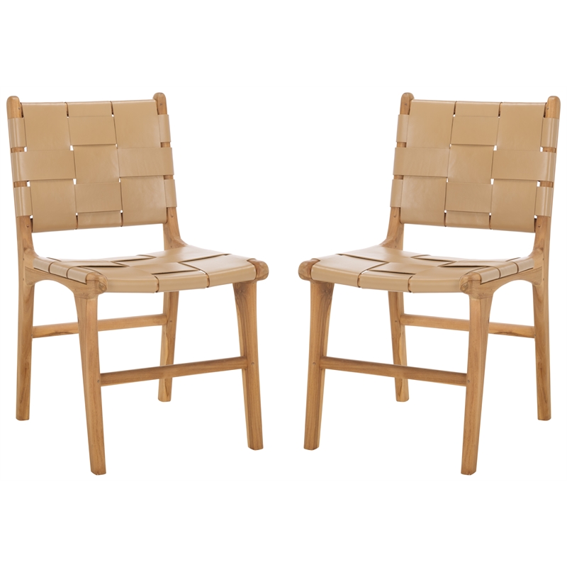 Safavieh Cassaphina Woven Leather Dining Chair in Tan / Natural