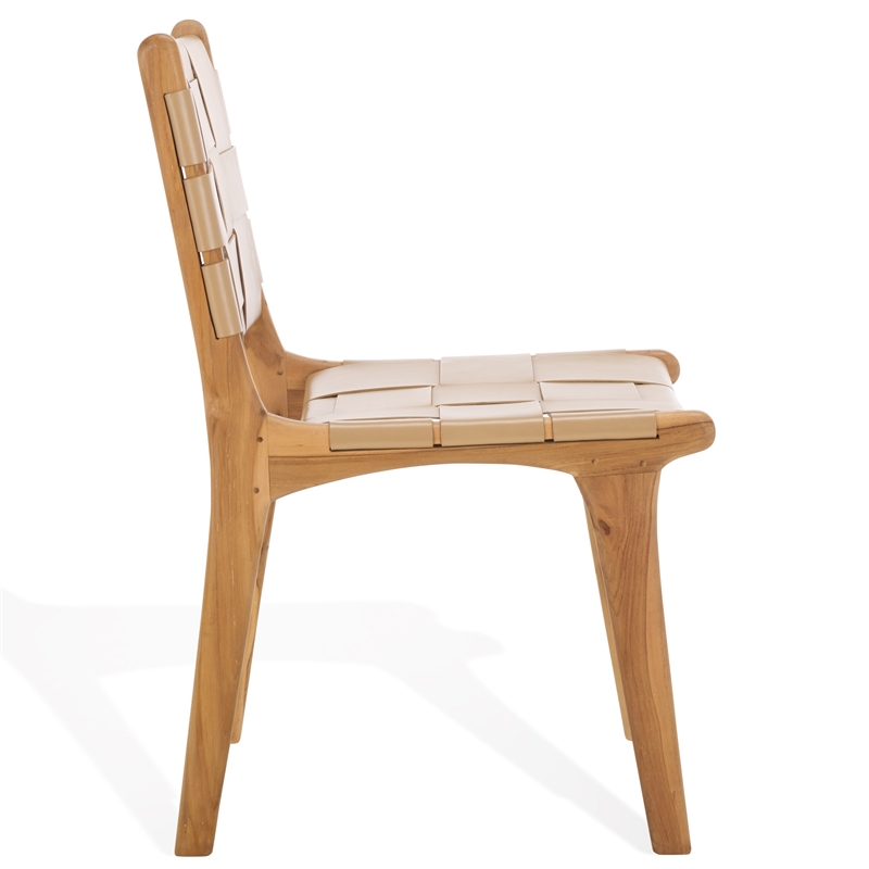 Safavieh Cassaphina Woven Leather Dining Chair in Tan / Natural