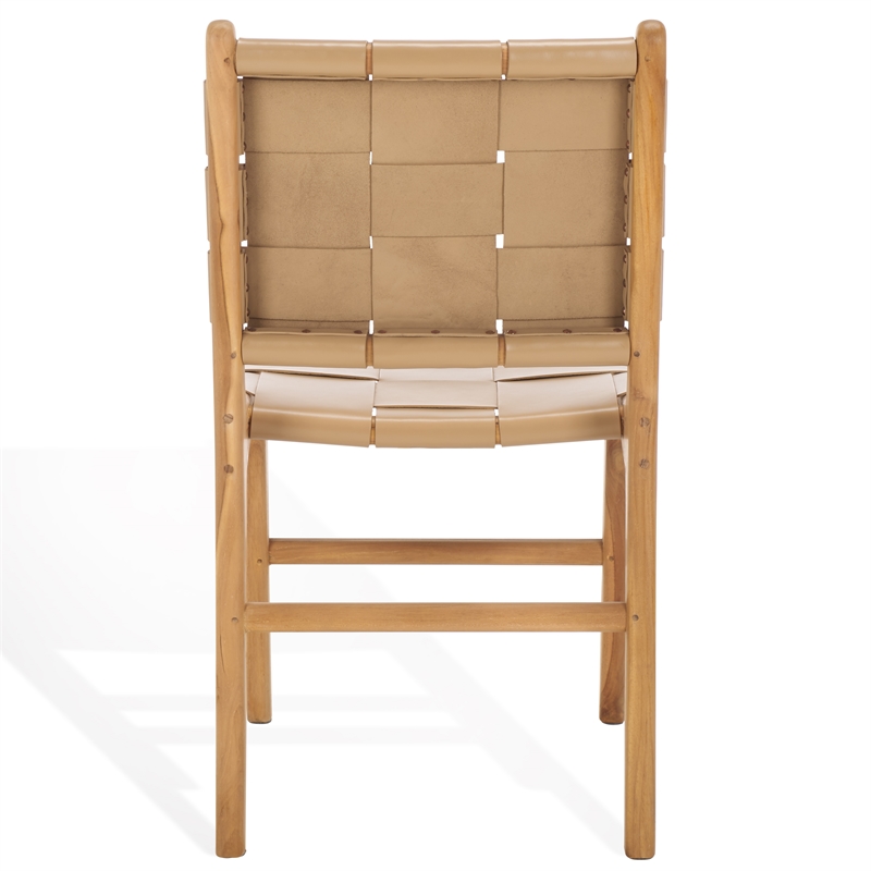 Safavieh Cassaphina Woven Leather Dining Chair in Tan / Natural