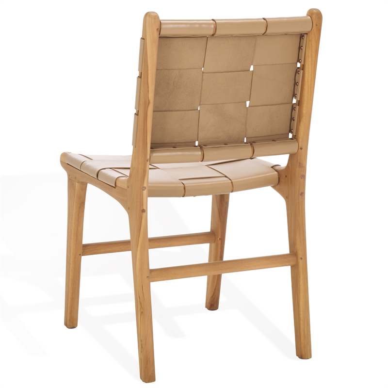 Safavieh Cassaphina Woven Leather Dining Chair in Tan / Natural