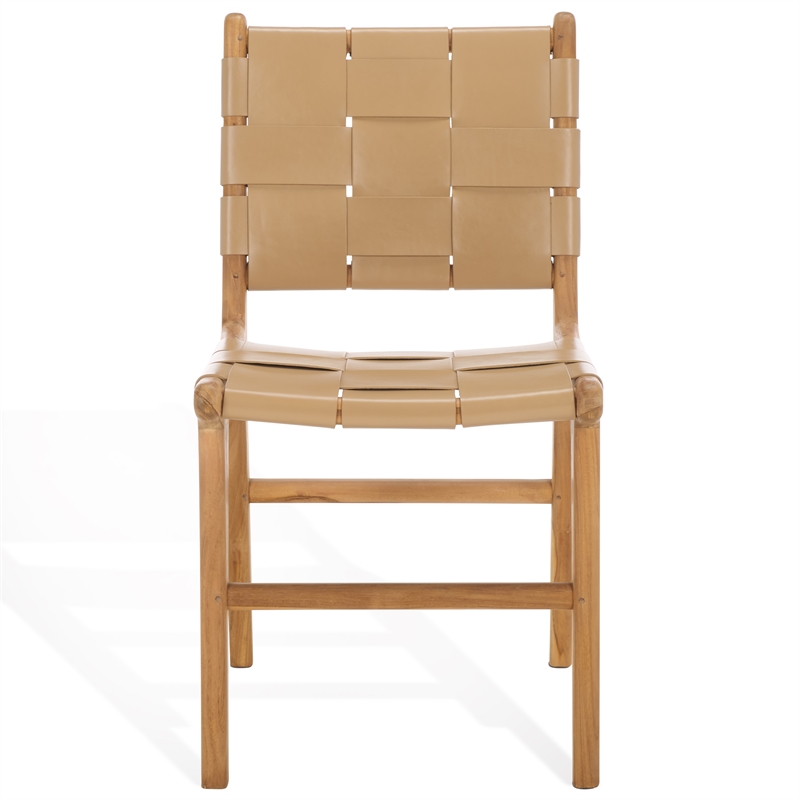 Safavieh Cassaphina Woven Leather Dining Chair in Tan / Natural
