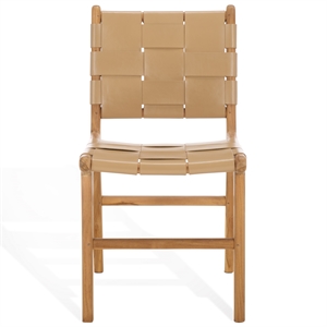 Safavieh Cassaphina Woven Leather Dining Chair in Tan / Natural