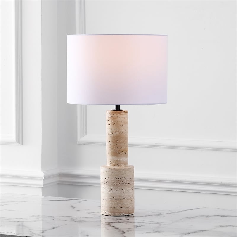 Safavieh Tywin Travertine and Iron Table Lamp in White