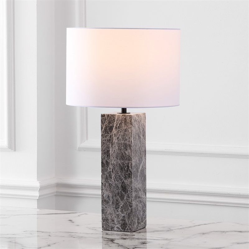 Safavieh Poloma Square Marble and Iron Table Lamp in Gray / White