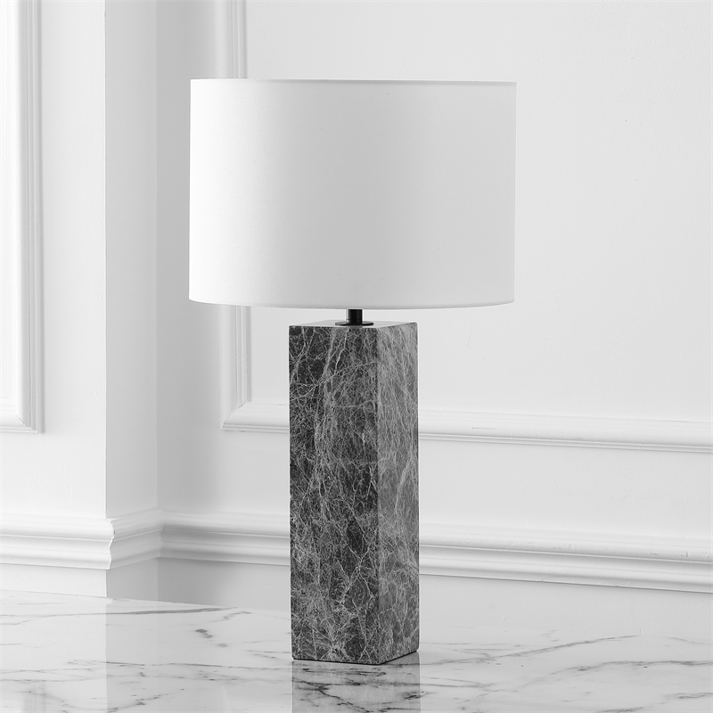 Safavieh Poloma Square Marble and Iron Table Lamp in Gray / White