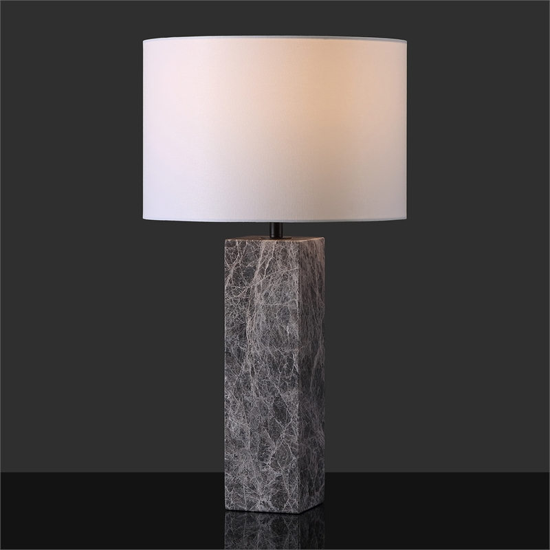 Safavieh Poloma Square Marble and Iron Table Lamp in Gray / White