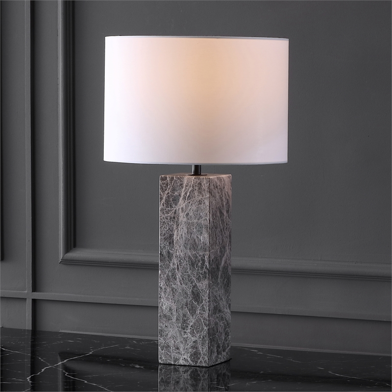 Safavieh Poloma Square Marble and Iron Table Lamp in Gray / White