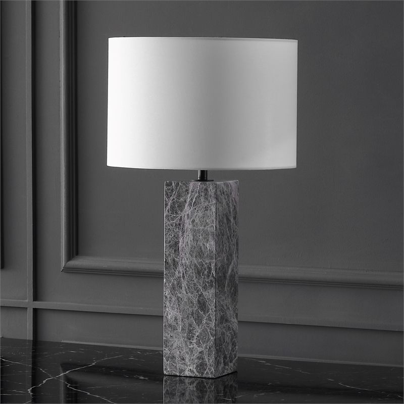 Safavieh Poloma Square Marble and Iron Table Lamp in Gray / White