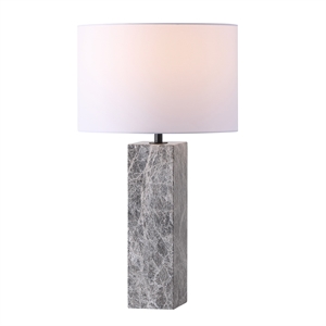 safavieh poloma square marble and iron table lamp in gray / white