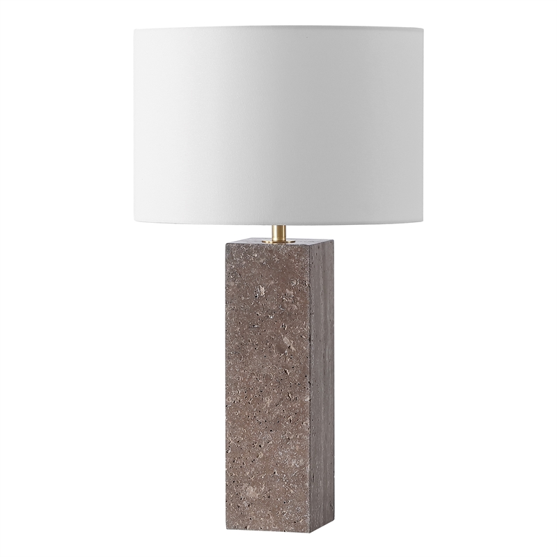 Safavieh Feliciano Travertine and Iron Table Lamp in Brown / White