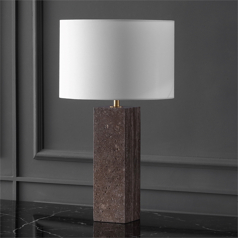 Safavieh Feliciano Travertine and Iron Table Lamp in Brown / White