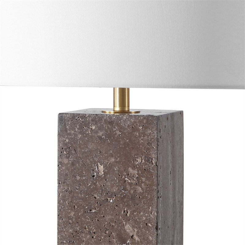 Safavieh Feliciano Travertine and Iron Table Lamp in Brown / White
