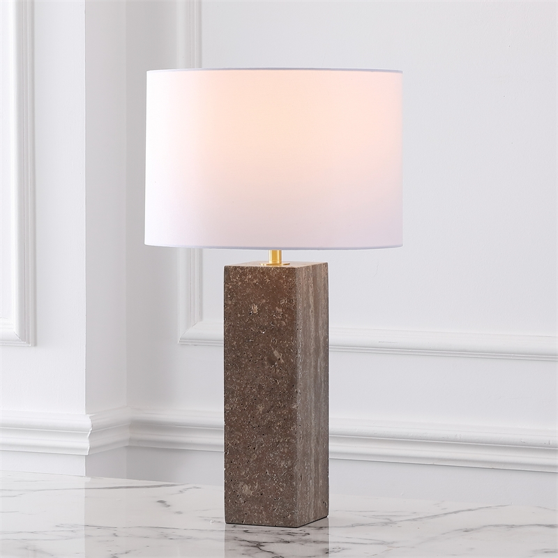 Safavieh Feliciano Travertine and Iron Table Lamp in Brown / White