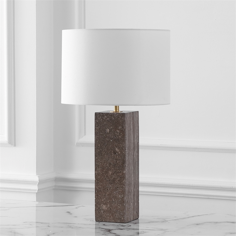 Safavieh Feliciano Travertine and Iron Table Lamp in Brown / White