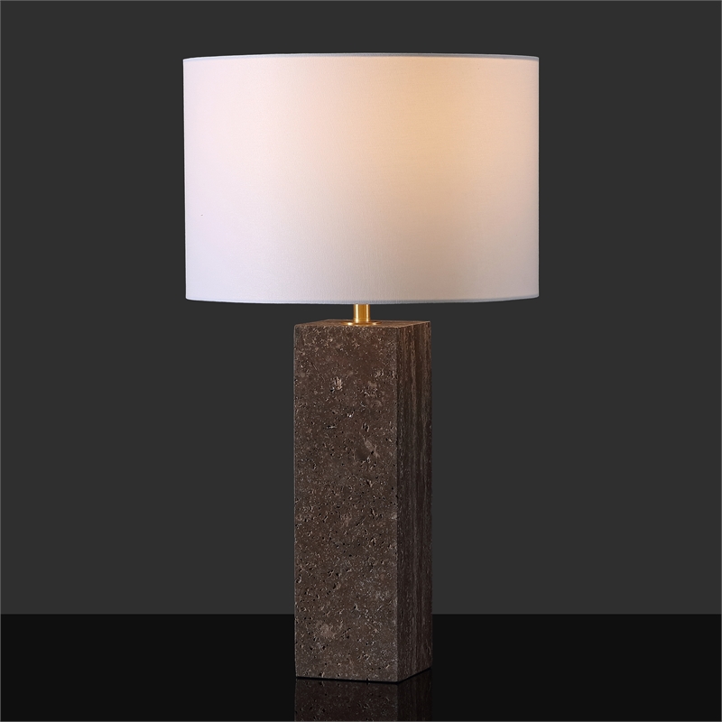 Safavieh Feliciano Travertine and Iron Table Lamp in Brown / White