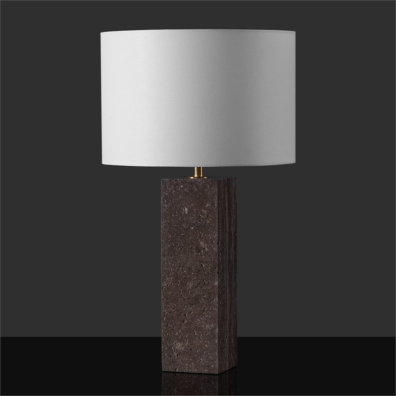 Safavieh Feliciano Travertine and Iron Table Lamp in Brown / White