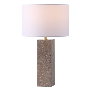 safavieh feliciano travertine and iron table lamp in brown / white