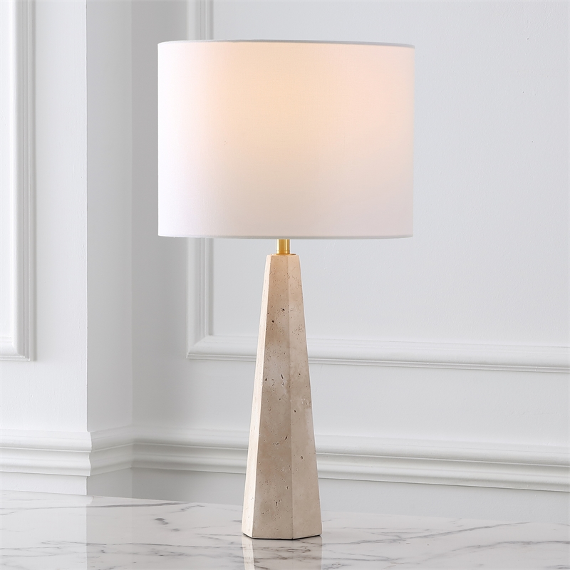 Safavieh Gabryanna Travertine and Iron Table Lamp in White