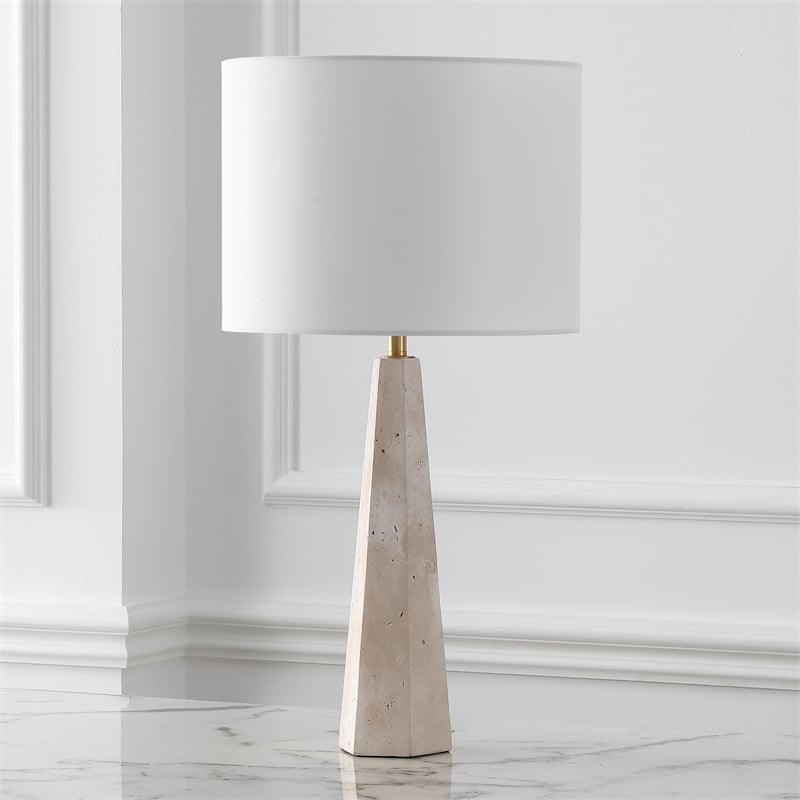 Safavieh Gabryanna Travertine and Iron Table Lamp in White