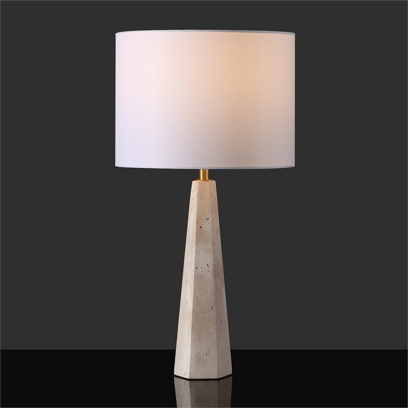 Safavieh Gabryanna Travertine and Iron Table Lamp in White