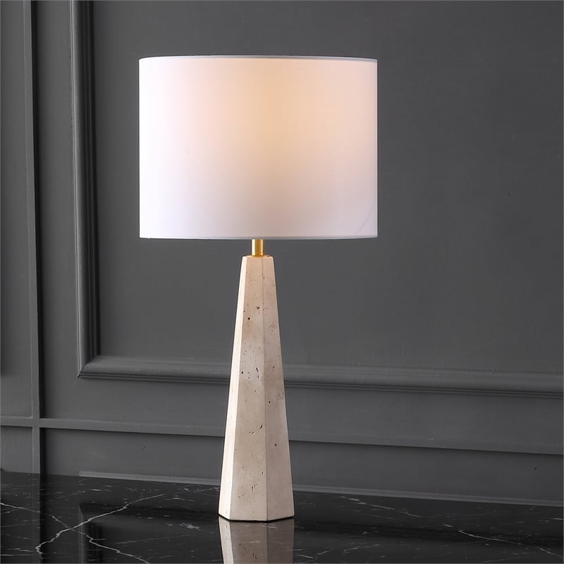 Safavieh Gabryanna Travertine and Iron Table Lamp in White