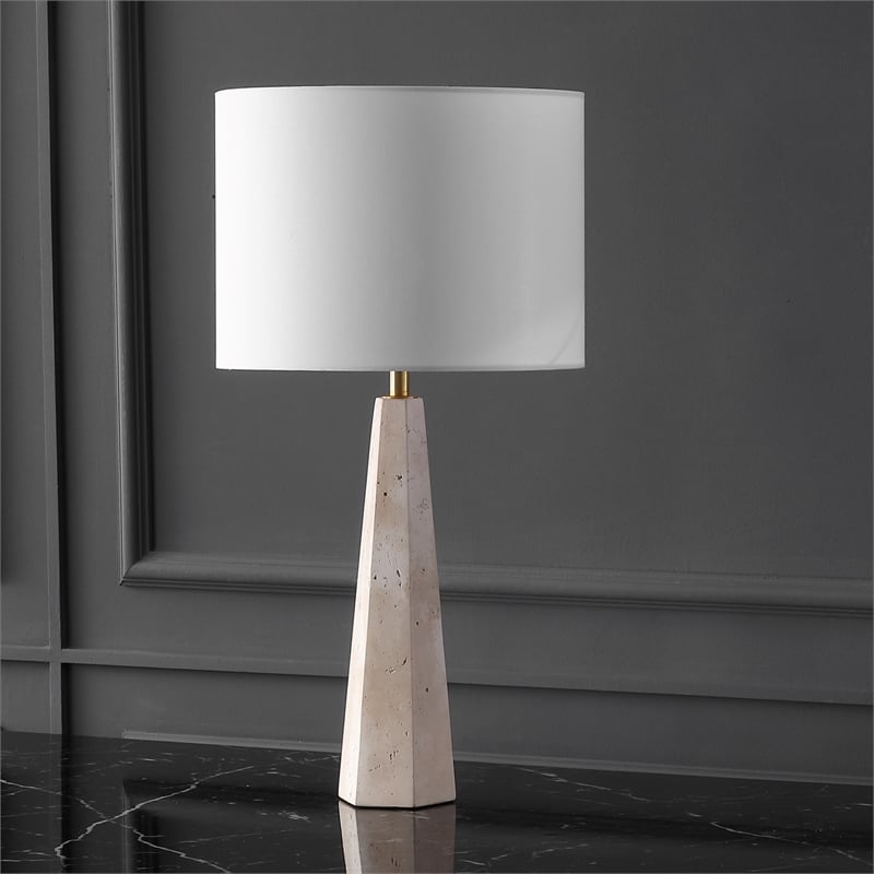 Safavieh Gabryanna Travertine and Iron Table Lamp in White