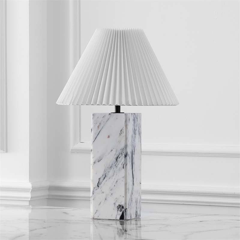 Safavieh Mackenzie Square Marble and Iron Table Lamp in White / Black