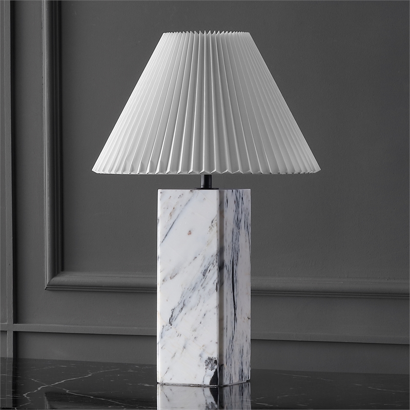 Safavieh Mackenzie Square Marble and Iron Table Lamp in White / Black