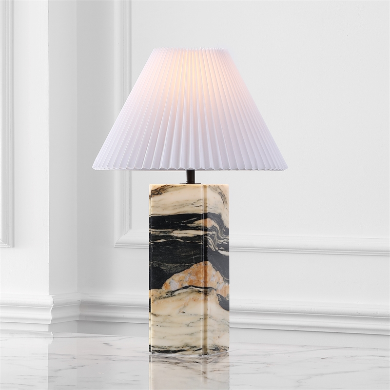 Safavieh Mackenzie Square Marble and Iron Table Lamp in Light Brown / Black