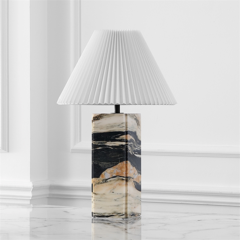 Safavieh Mackenzie Square Marble and Iron Table Lamp in Light Brown / Black