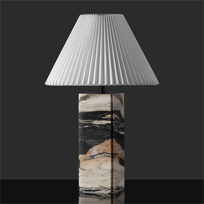 Safavieh Mackenzie Square Marble and Iron Table Lamp in Light Brown / Black