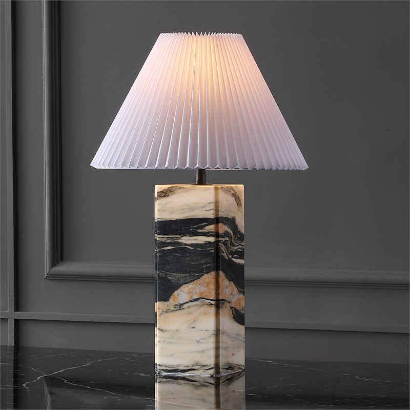Safavieh Mackenzie Square Marble and Iron Table Lamp in Light Brown / Black