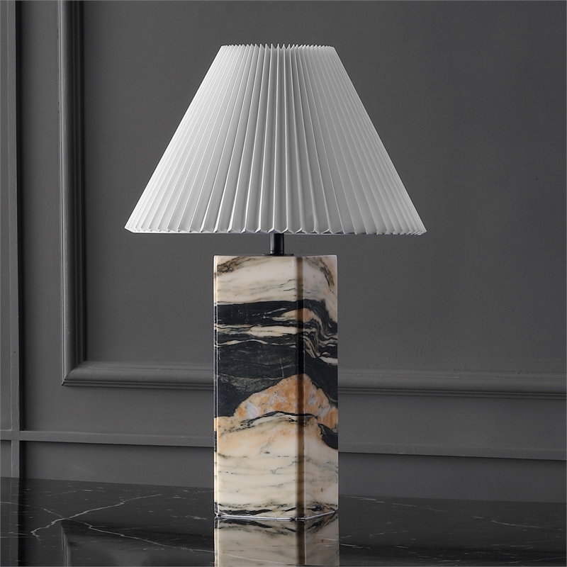 Safavieh Mackenzie Square Marble and Iron Table Lamp in Light Brown / Black