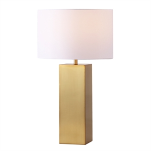 safavieh hank iron square table lamp in gold / white