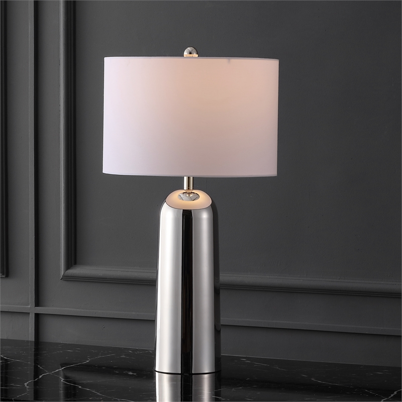 Safavieh Chadric Travertine and Iron Lamp in Silver / White