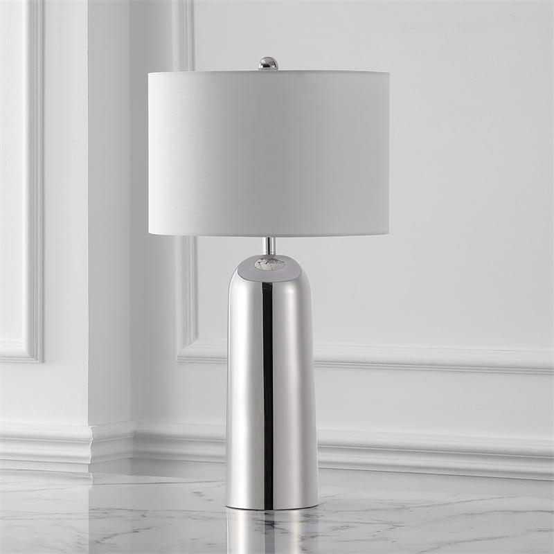 Safavieh Chadric Travertine and Iron Lamp in Silver / White