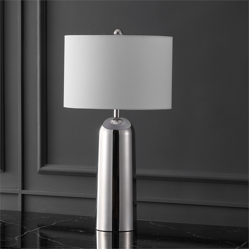Safavieh Chadric Travertine and Iron Lamp in Silver / White