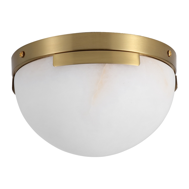 Safavieh Eddie Alabaster Iron Flush Mount in Brass / Off White