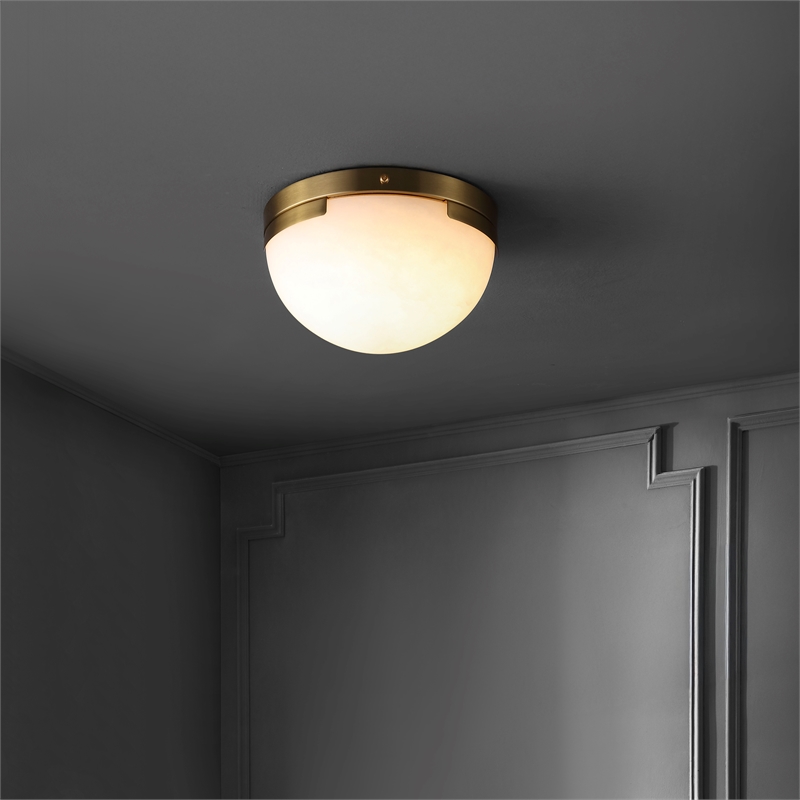 Safavieh Eddie Alabaster Iron Flush Mount in Brass / Off White