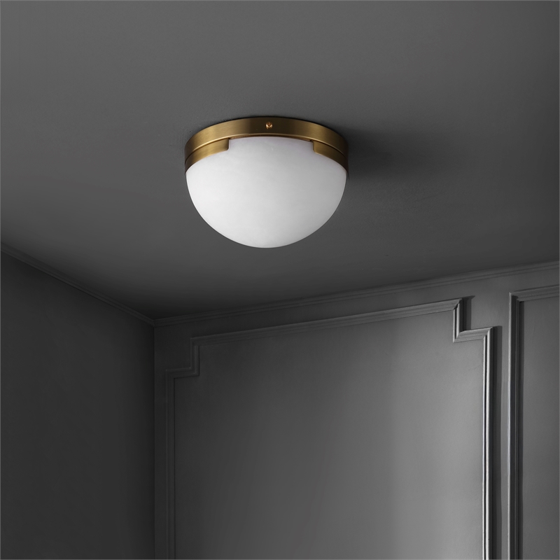 Safavieh Eddie Alabaster Iron Flush Mount in Brass / Off White