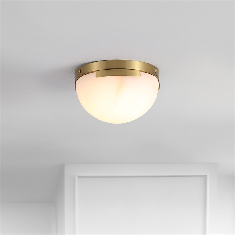 Safavieh Eddie Alabaster Iron Flush Mount in Brass / Off White