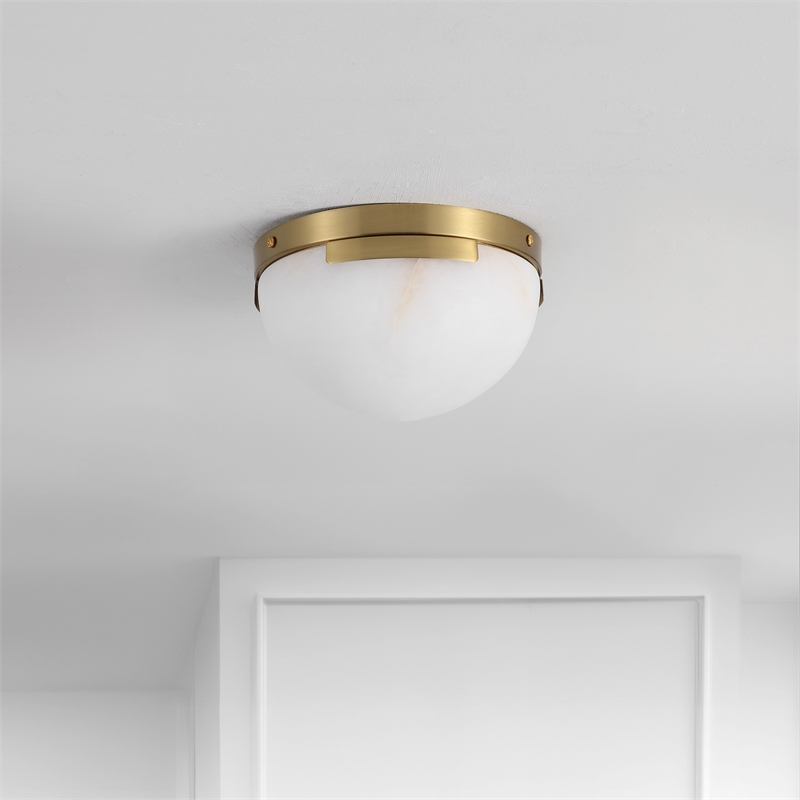 Safavieh Eddie Alabaster Iron Flush Mount in Brass / Off White